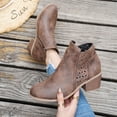 thumbnail image 5 of Hinvhai Women's Ankle Boots Low Chunky Heel Round Toe Wide Width Short Booties Side Zipper A-Brown 6.5(38), 5 of 9