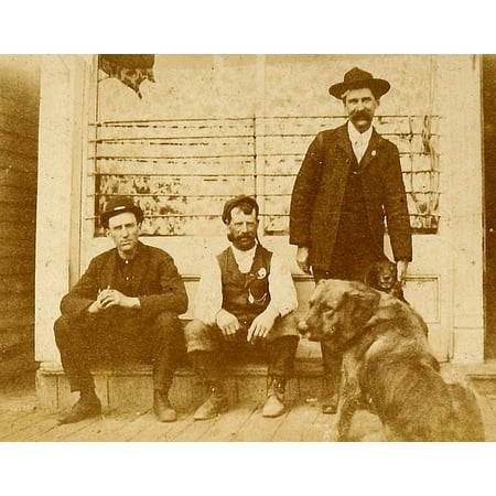 Sheriff With Dog Ca 1890S -  Sheriff Sitting On Board Walk With His Best Friend And Two Guys You Can Just See The Partial Star On His Vest Poster