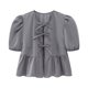 thumbnail image 3 of HH TRAF Blusa corta informal con lazo y mangas cortas abullonadas para mujer, moda femenina, camiseta de primavera, 3 of 5