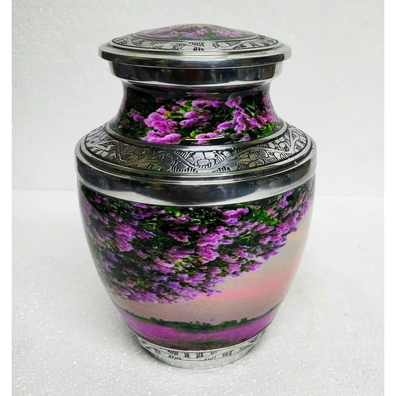 Colour-ful Flowers Small Urns Adult Cremation Urn with Velvet Bag (6 inch)