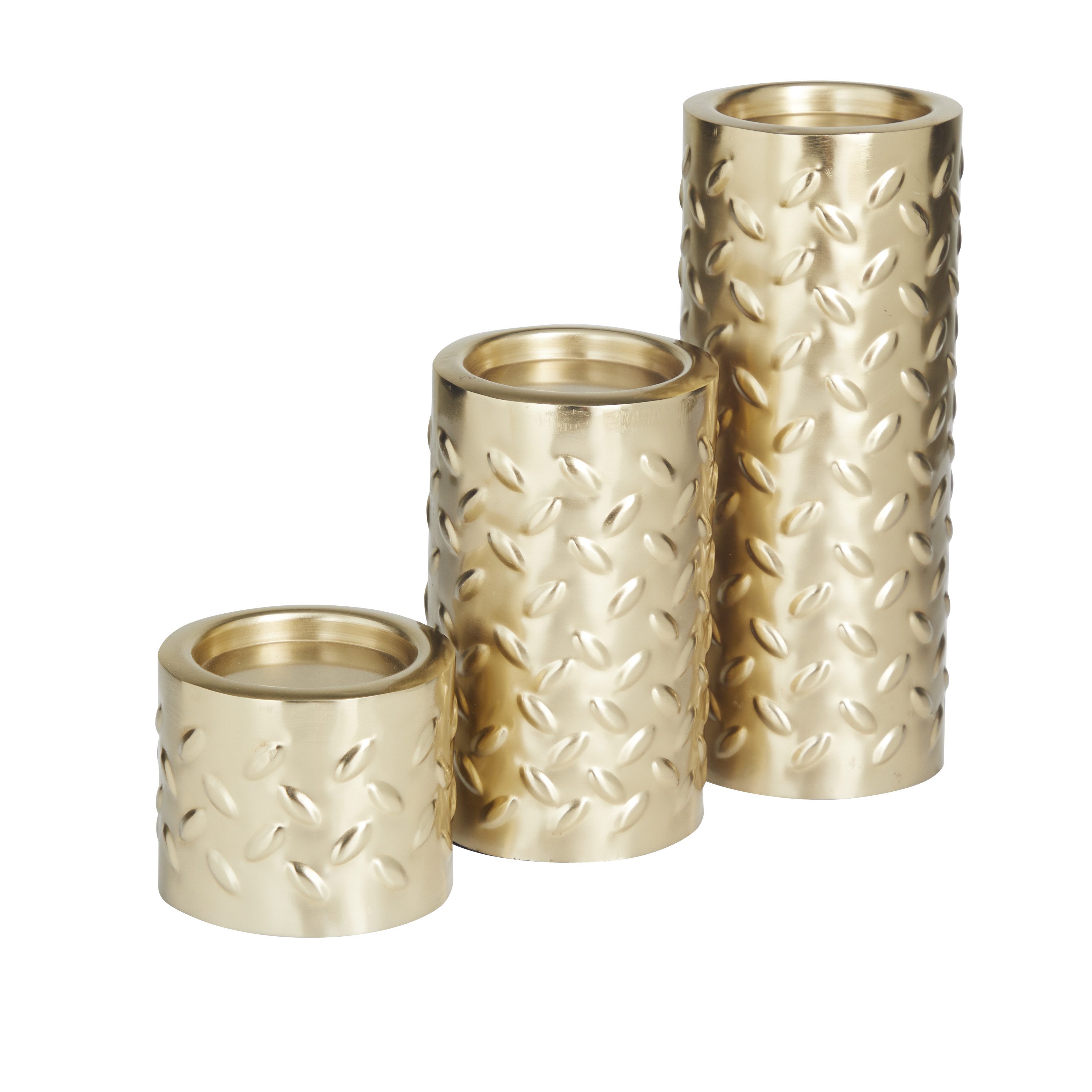 DecMode 3 Candle Gold Metal Pillar Candle Holder with Studs, Set of 3