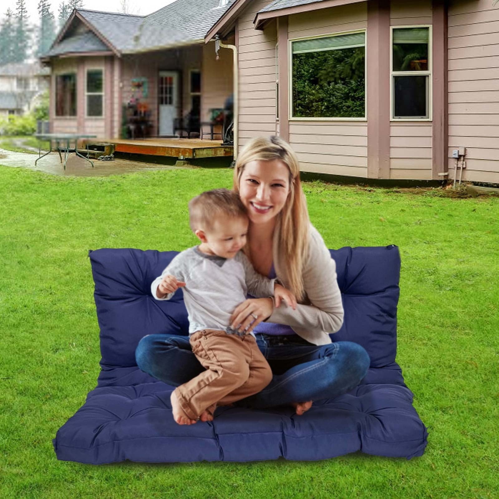 Waterproof Bench Cushion with Backrest, 2 or 3 Seat Swing Replacement Cushions Overstuffed for Garden Patio Furniture Loveseat Swing Outdoor Bench Cushions