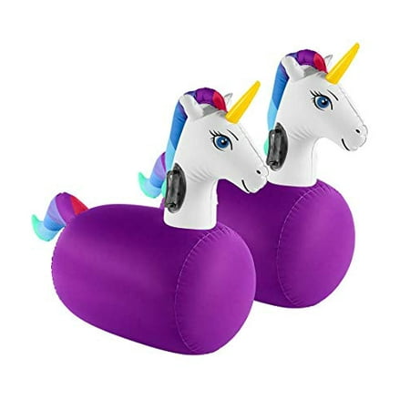 HearthSong Inflatable Ride-On Hop  n Go Unicorns for Kids  Active Play  Set of 2  with Handles and Weighted Bottoms