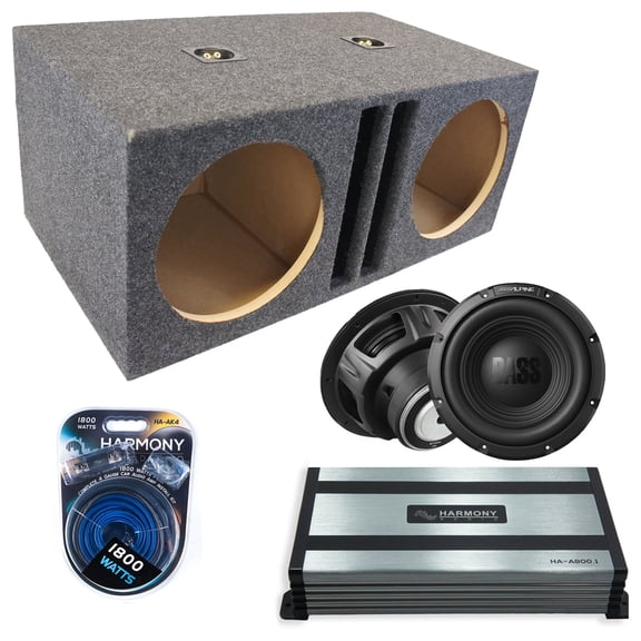 Harmony Audio Alpine fits SPL Bass W12S4 Dual 12" Subwoofer 500W Ported Sub Box | HA-A800.1 Amplifier, 4GA Amp Kit