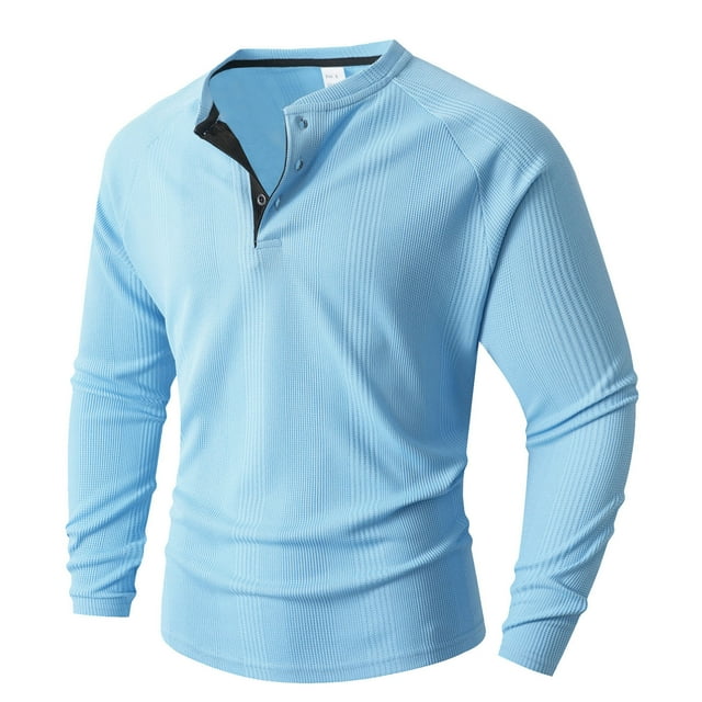 Yaoyar Mens Long Sleeve Button Tee Shirts Cotton Crew Neck Soft Casual Basic T-Shirts Solid Color Undershirt Shirt