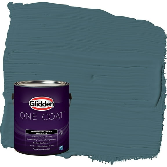Glidden One Coat Azalea Leaf / Blue Satin Exterior Paint with Primer, 1 Gallon