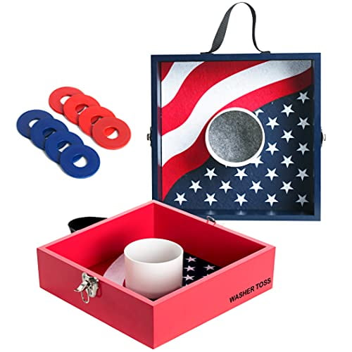 SPORT BEATS Wooden Washer Toss Game for Adult Lawn Games Washer Board Game Outdoor Games Flag Pattern with 8 Washers