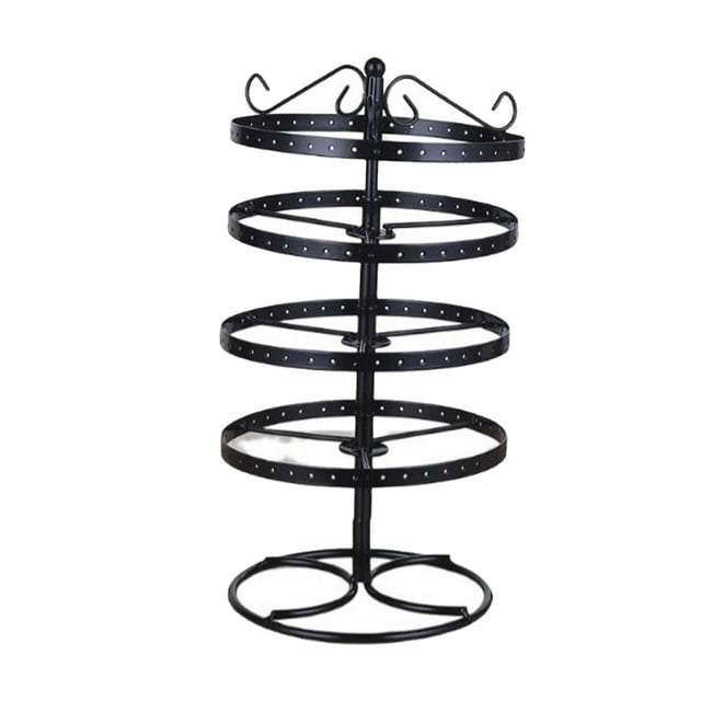 Ruiboury Rotating Earrings Organizer 4-Tier Layer Bracelets Pendants Iron Necklace Storage Rack Display Stand Showcase Shelf Black