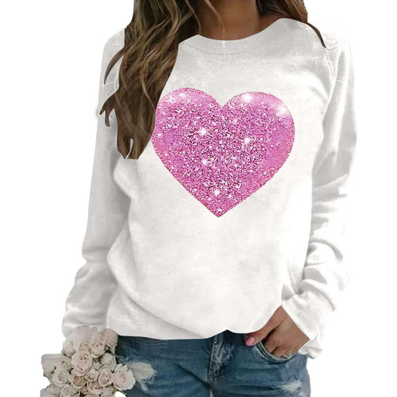 Arlun Valentines Sequins Heart Graphic Sweatshirts for Women Casual Long Sleeve Glitter Heart Graphic Pullover Tops Autumn and Winter Fashion Going out Outfits White XL