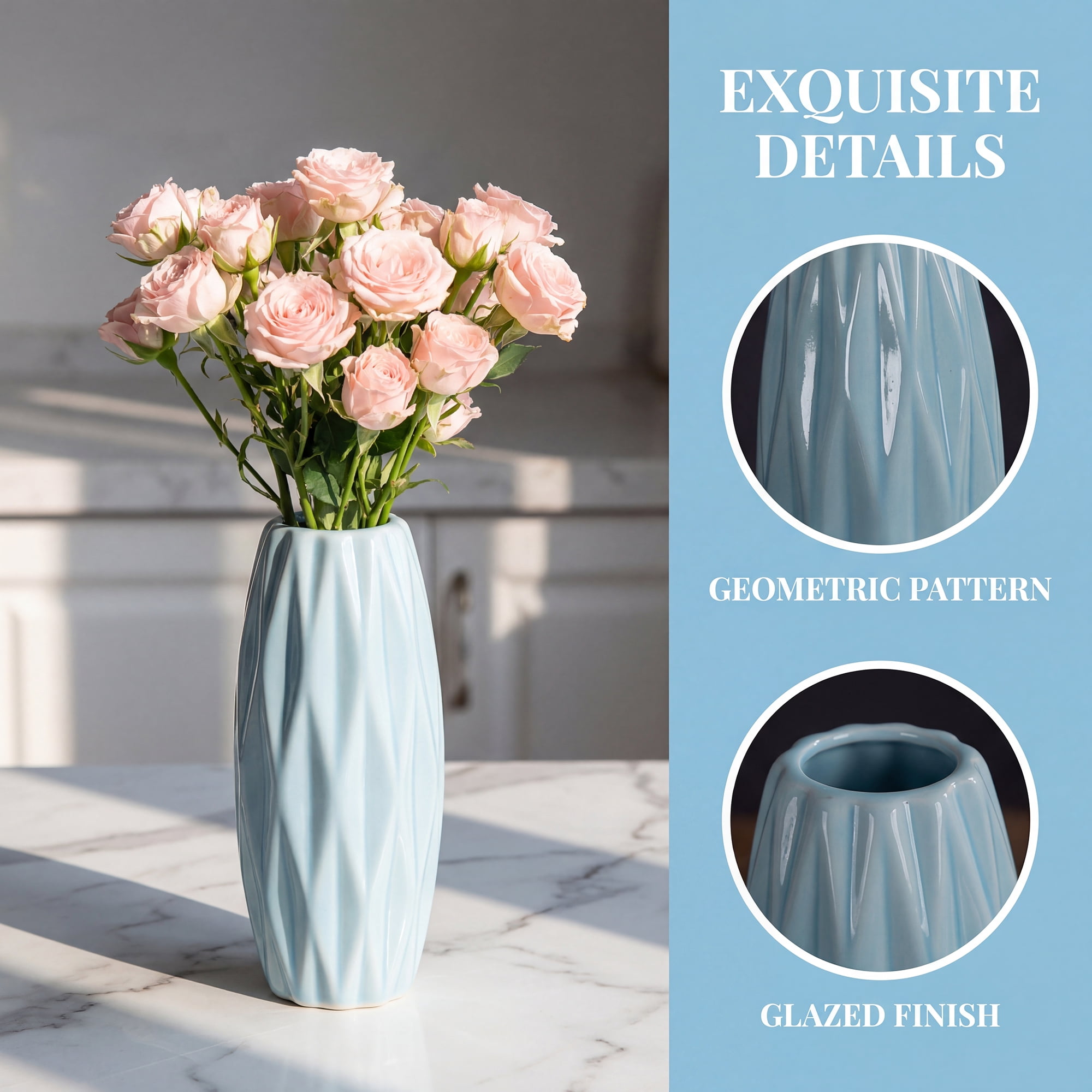 Unique Bargains Small Ceramic Modern Vase Matte Decorative Flower Vase for Desktop Blue