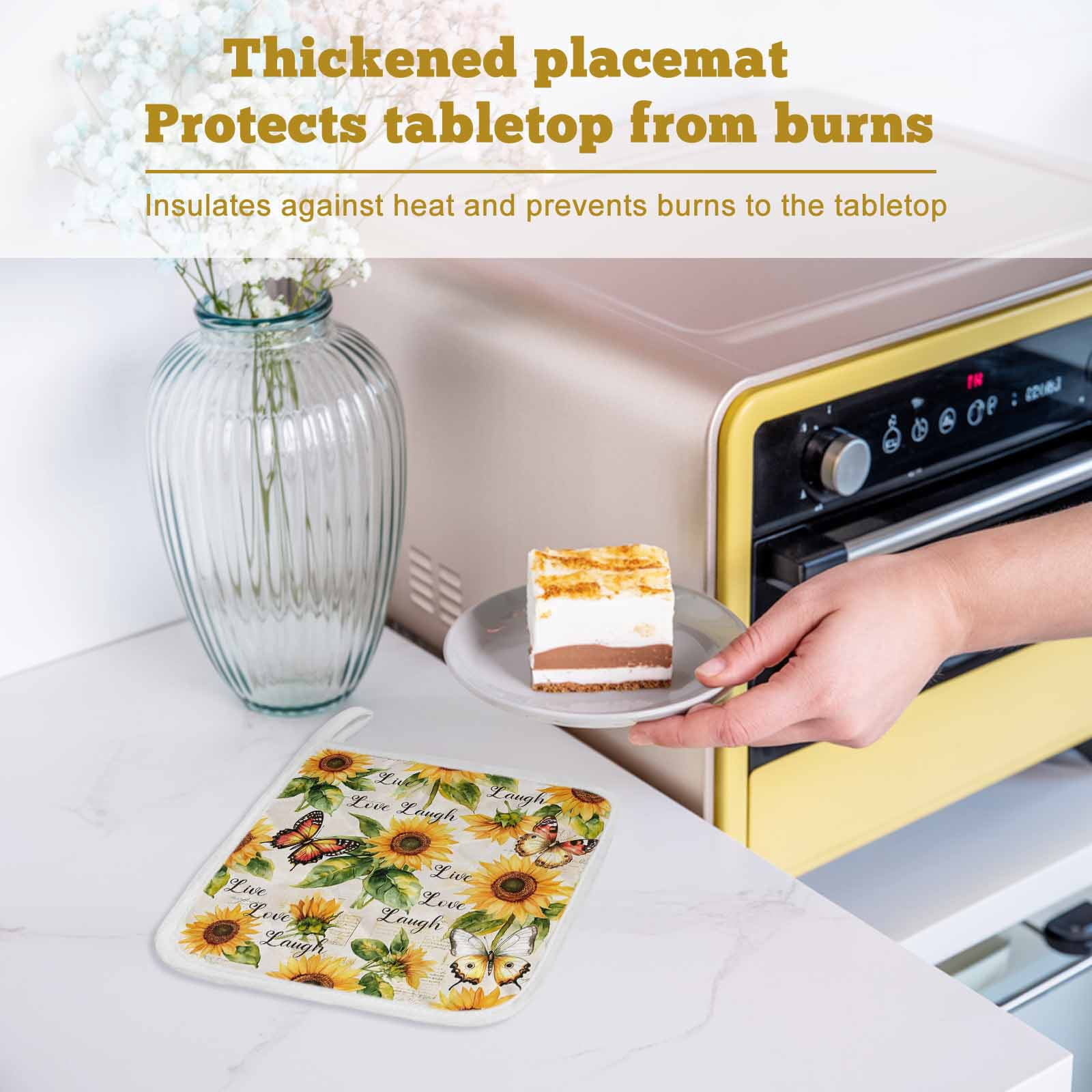 Sunflower Pot Holders for Kitchen Heatproof Potholder, 4 Pack Summer Botanical Vintage Spring Floral Butterfly Hot Pads Multipurpose Oven Pads Cloth Potholders Trivet for Cooking and Baking