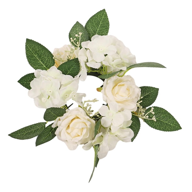 Anillo de vela, corona, vela de Rosa Artificial, anillo, guirnalda, corona bohemia, candelabro de pilar para mesa, fiesta, Festival, decoración de Blanco