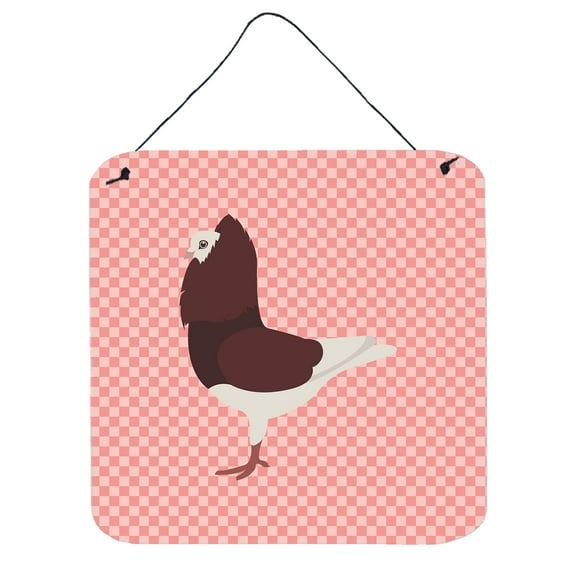 Caroline's Treasures BB7948DS66 Capuchin Red Pigeon Pink Check Wall or Door Hanging Prints, 6x6, multicolor