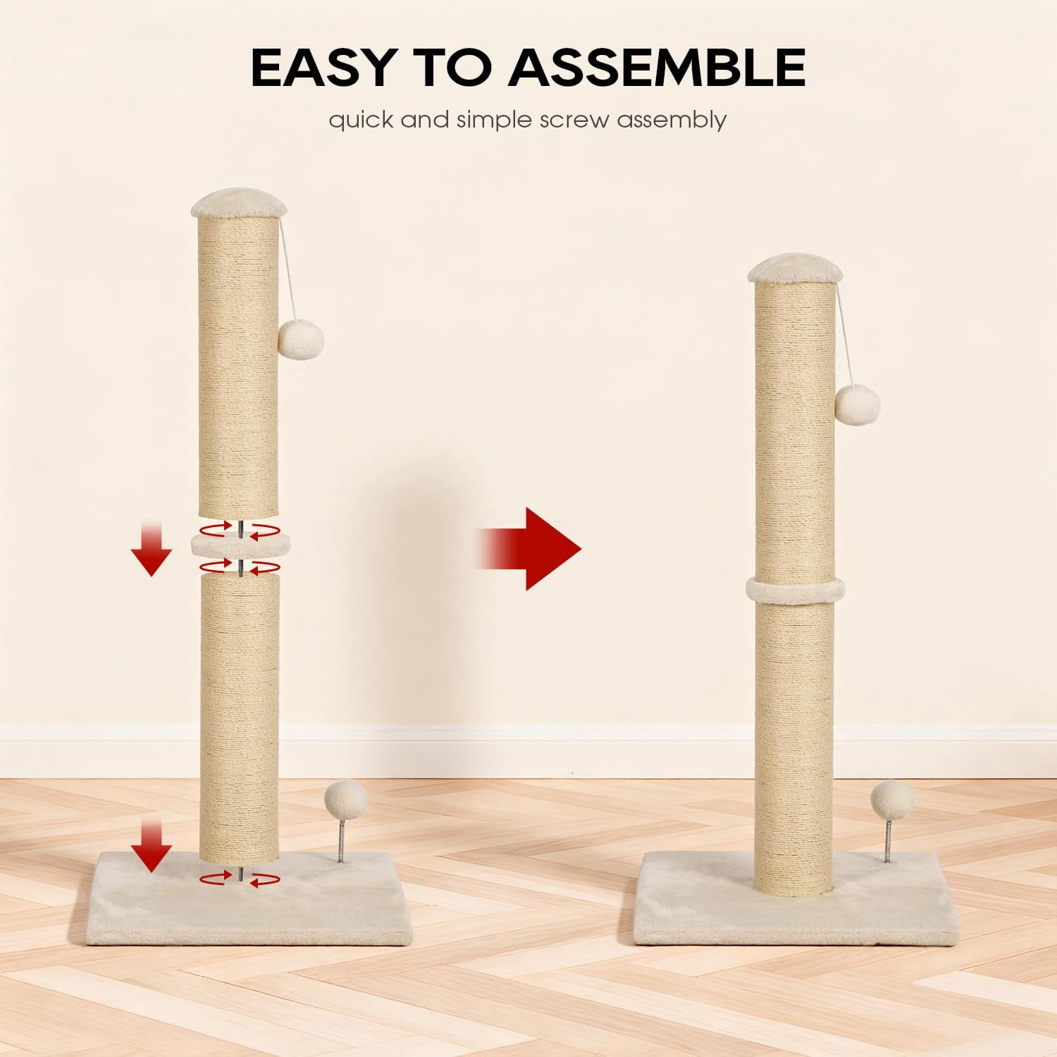 XF XINFENG 33 Inch Cat Scratching Post Cat Scratcher Natural Sisal Rope Scratch Post Trees with Hanging Ball for Indoor Cats and Adults ,Beige