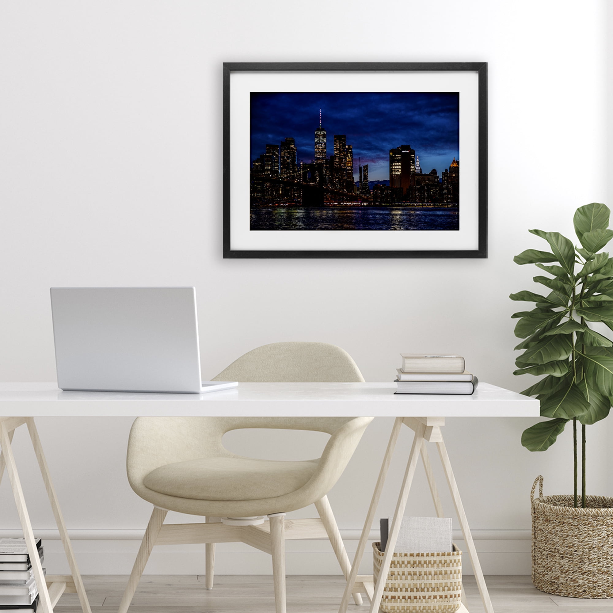 Stupell Industries Brooklyn Bridge at Night Black Framed Print Under Glass, design by Tim West