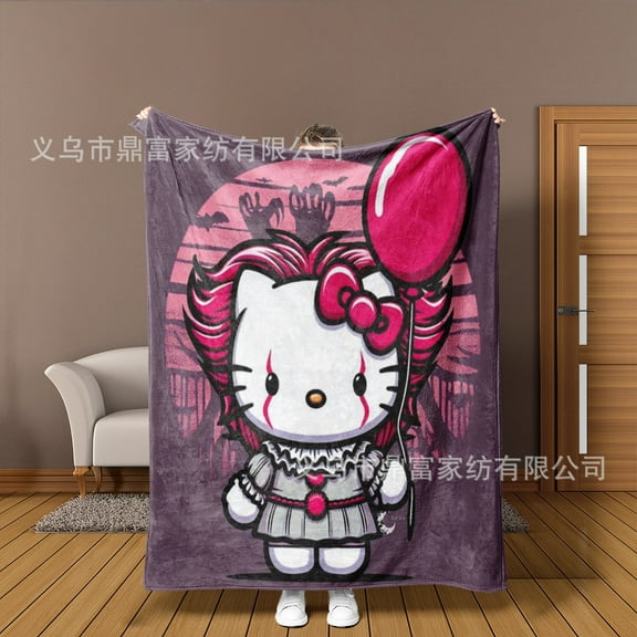 Kawaii Blanket Couch Bed Soft Cozy Hello KT Lightweight Flannel Throw Blankets