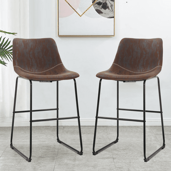 Bar Stools Set of 2, Counter Height Barstools, Metal Frame Armless Dining Chairs with Back Modern Bar Stool Kitchen Stools Island Chairs for Kitchen/ Dining Room, 41.7 inch Brown