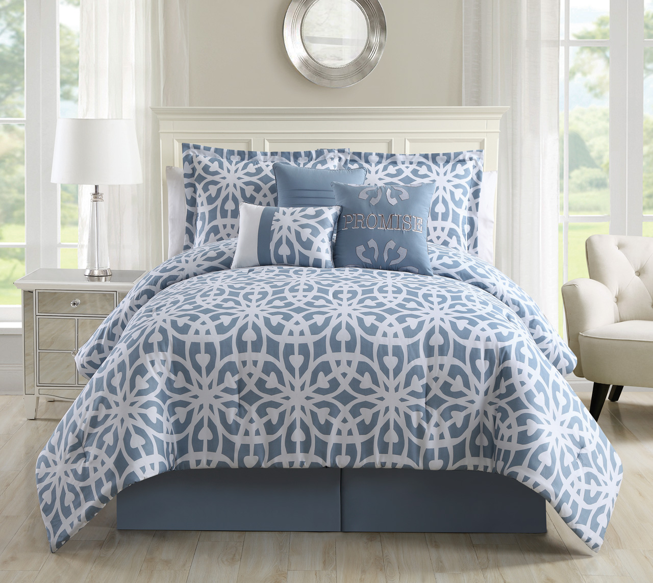 7 Piece Promise Blue White Comforter Set Walmart Com Walmart Com