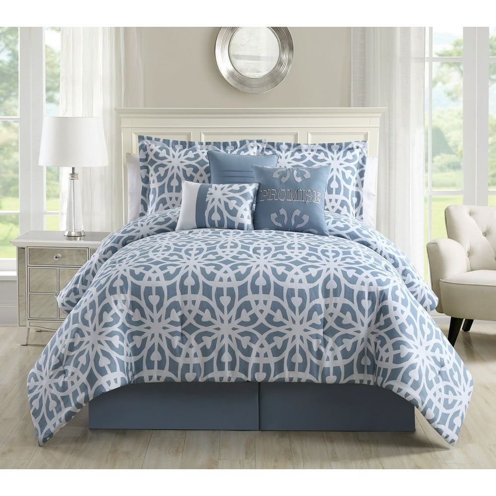 7 Piece Promise Blue/White Comforter Set