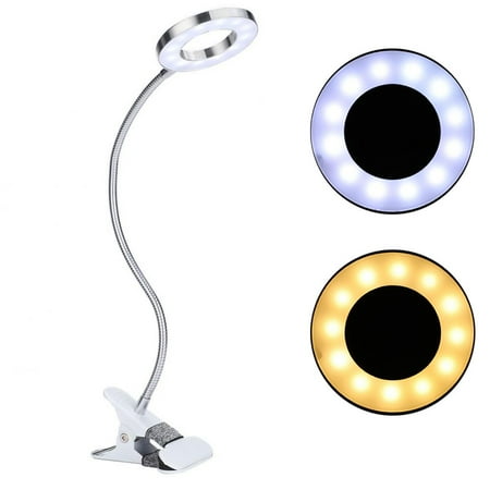 Beauty Bar Salon - Dilwe LED Desk Lamp, Portable USB Circle Reading Makeup Lamp Eyebrow Lip Tattoo Beauty Salon Office Desktop Dimmable Lights with Clip