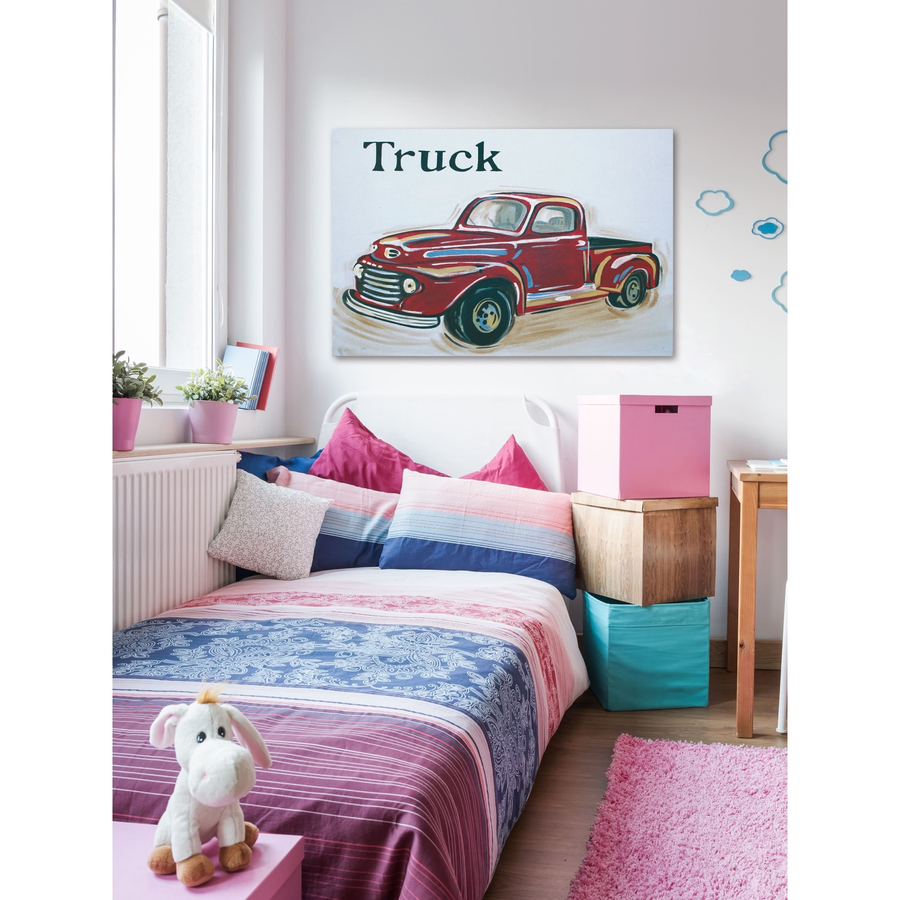 Marmont Hill "Red Truck" by Reesa Qualia Painting Print on Wrapped Canvas