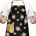 thumbnail image 2 of Pioneer Flower Floral Print Pattern Cotton Linen Apron with Pockets, Waterproof Adjustable, 33x27 Inch for Kitchen, Gardening, BBQ, Salon, 2 of 6