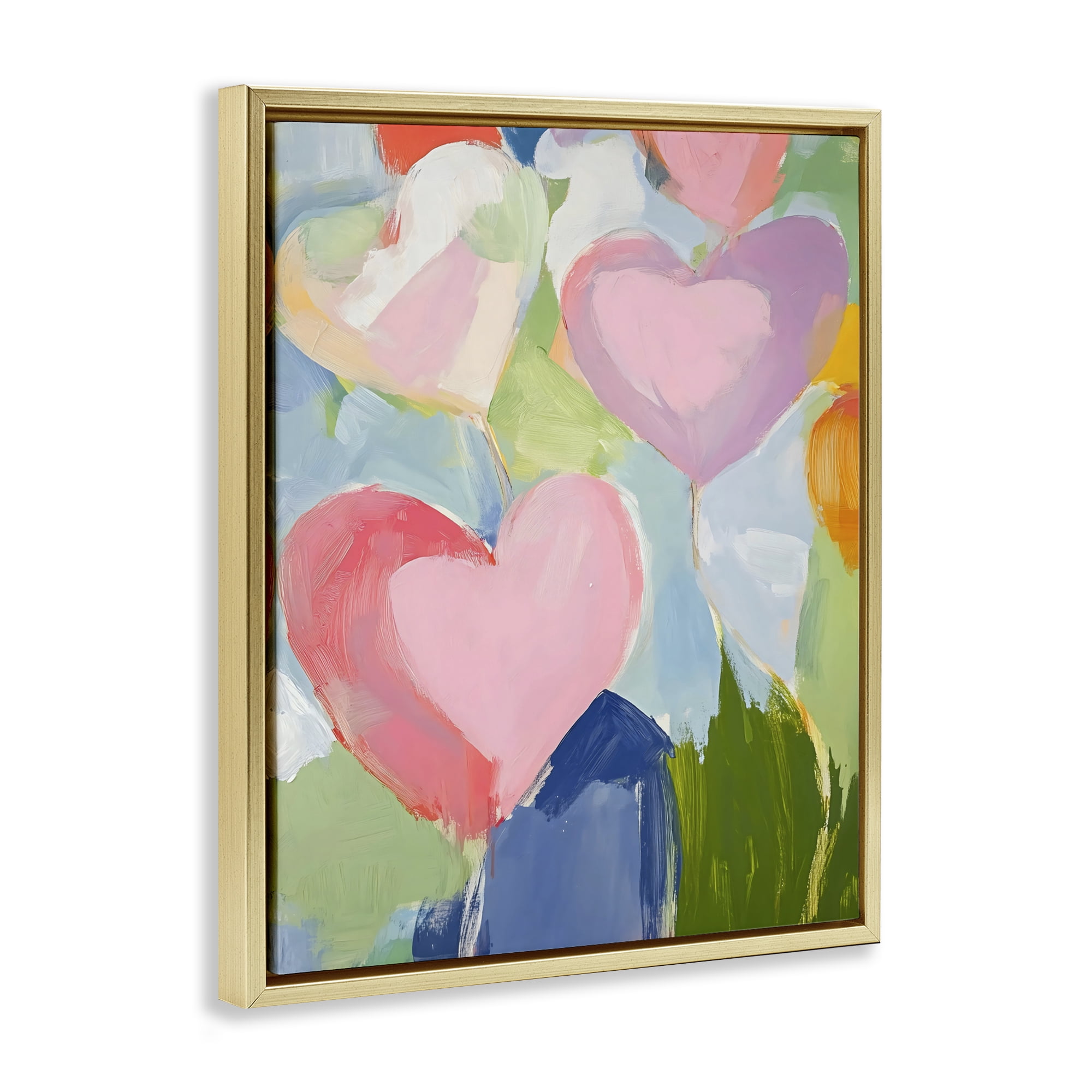 Stupell Industries Pink Hearts Abstraction Gold Framed Floater Canvas Wall Art, design by The Prints Vibe