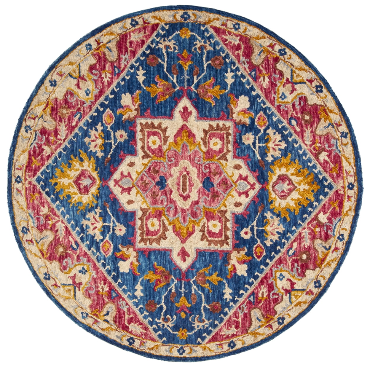 SAFAVIEH Aspen Gamal Oriental Wool Area Rug, Navy/Fuchsia, 4' x 4' Square