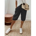 thumbnail image 1 of Pantalones casuales elásticos de bolsillo sencillos de moda de algodón y lino para mujer, pantalones de mujer, pantalones de cinco cuartos, 1 of 6