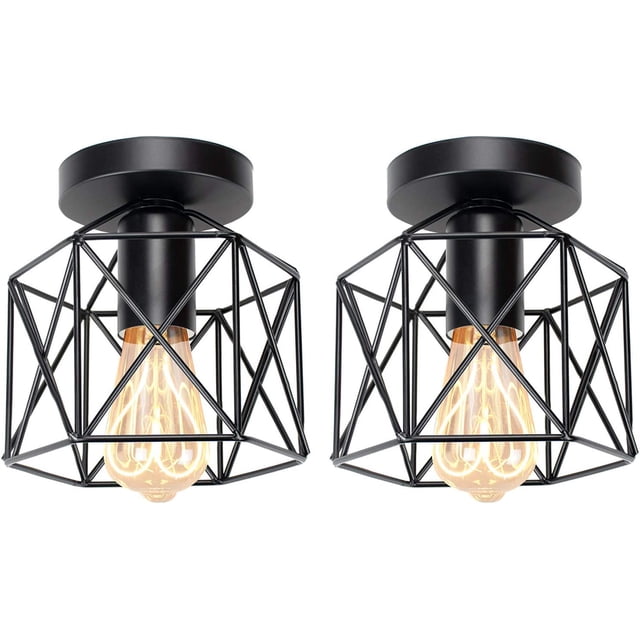 LUMEZING 2 Unidades Luminaria colgante,Lámpara de Techo,The Nordic Modern Retro Industrial Jaula de pájaros de metal Lámpara colgante de techo para cocina Isla Comedor