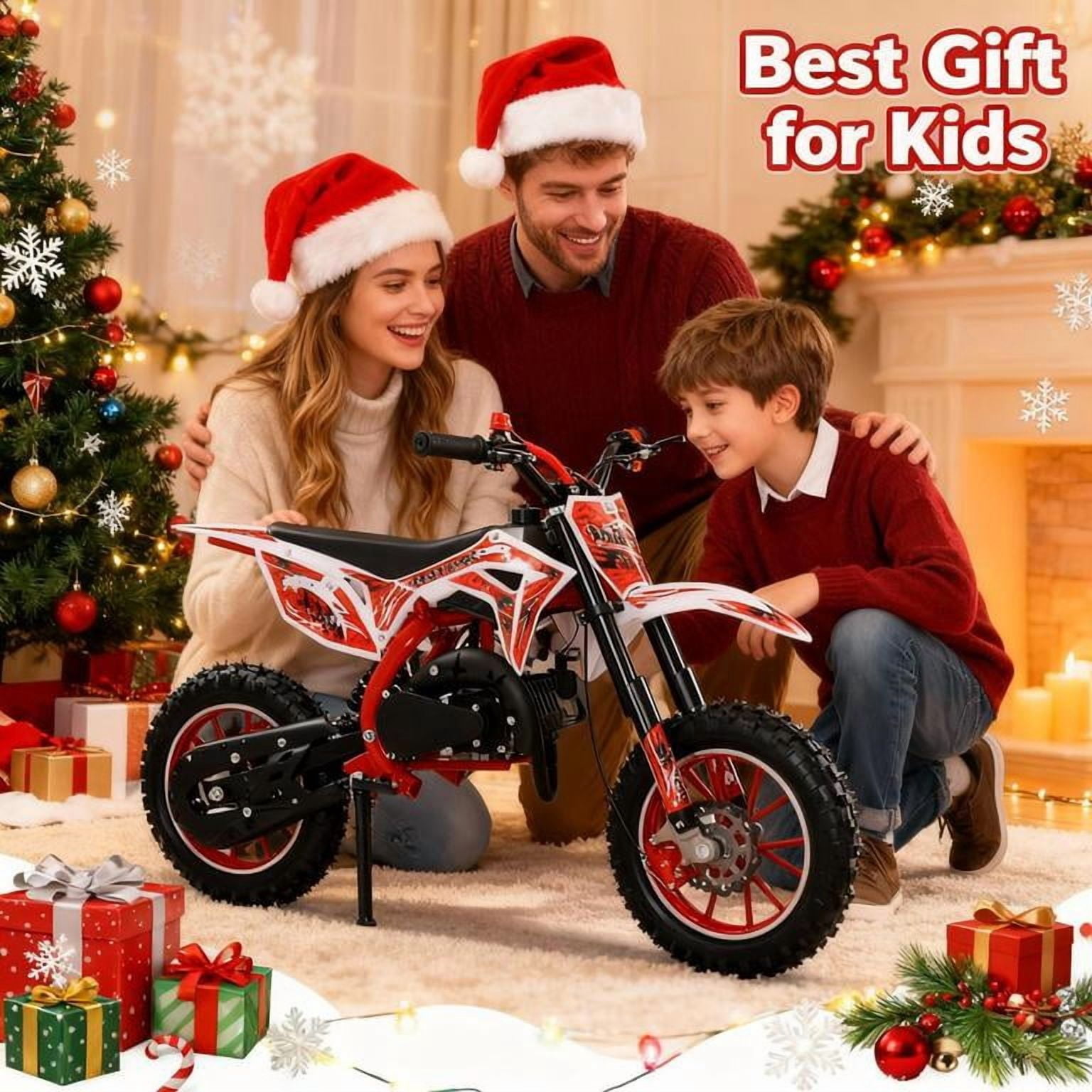 Mohsoe 49cc 2-Stroke Mini Motocross Bike, Gas Powered Kids Dirt Bike with Front & Rear Disc Brakes, 10in Inflatable Off-Road Tires, Alloy Handlebars, Inverted Hydraulic Suspension, Max Speed 40KM/H