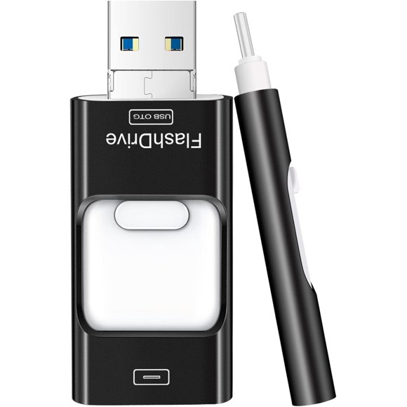 Flash Drive for iPhone 256GB, 4 in 1 USB Type C Memory Stick, Photo Stick External Storage Thumb Drive for iPhone iPad Android Computer, Dark Black