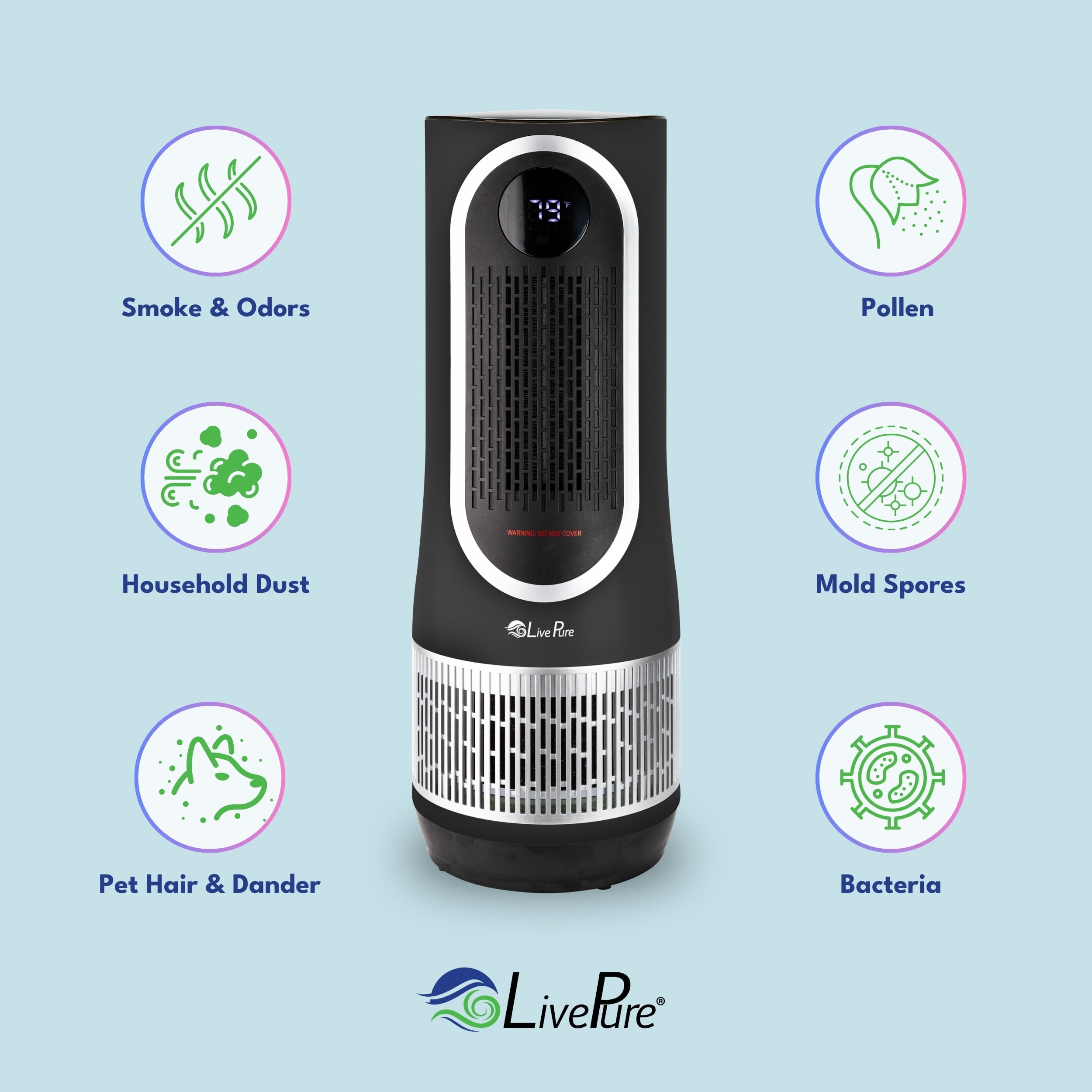 LivePure LP500APHTR 3 in 1 Clean Heat Air Purifier & Heater, Black