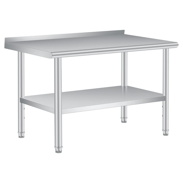 AKDSteel Stainless Steel Prep & Work Table, 24x48/60x24 Inch Commercial Heavy Duty Table with Adjustable Under Shelf, Foot, and Backsplash