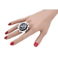thumbnail image 3 of Women Silver Metal Flower Fashion Ring Jewelry Elastic Band, 3 of 12