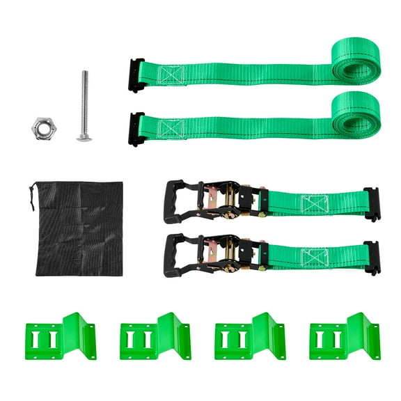 KFFKFF Wheel Chock Tie-Down Kit, Chock-Style Trailer Strap System, Vehicle Tie Down Kit with Buckle, 4380 lbs Break Strength & 1460 lbs Working Load Capacity for Motorcycles, ATVs, UTVs, and Trailers