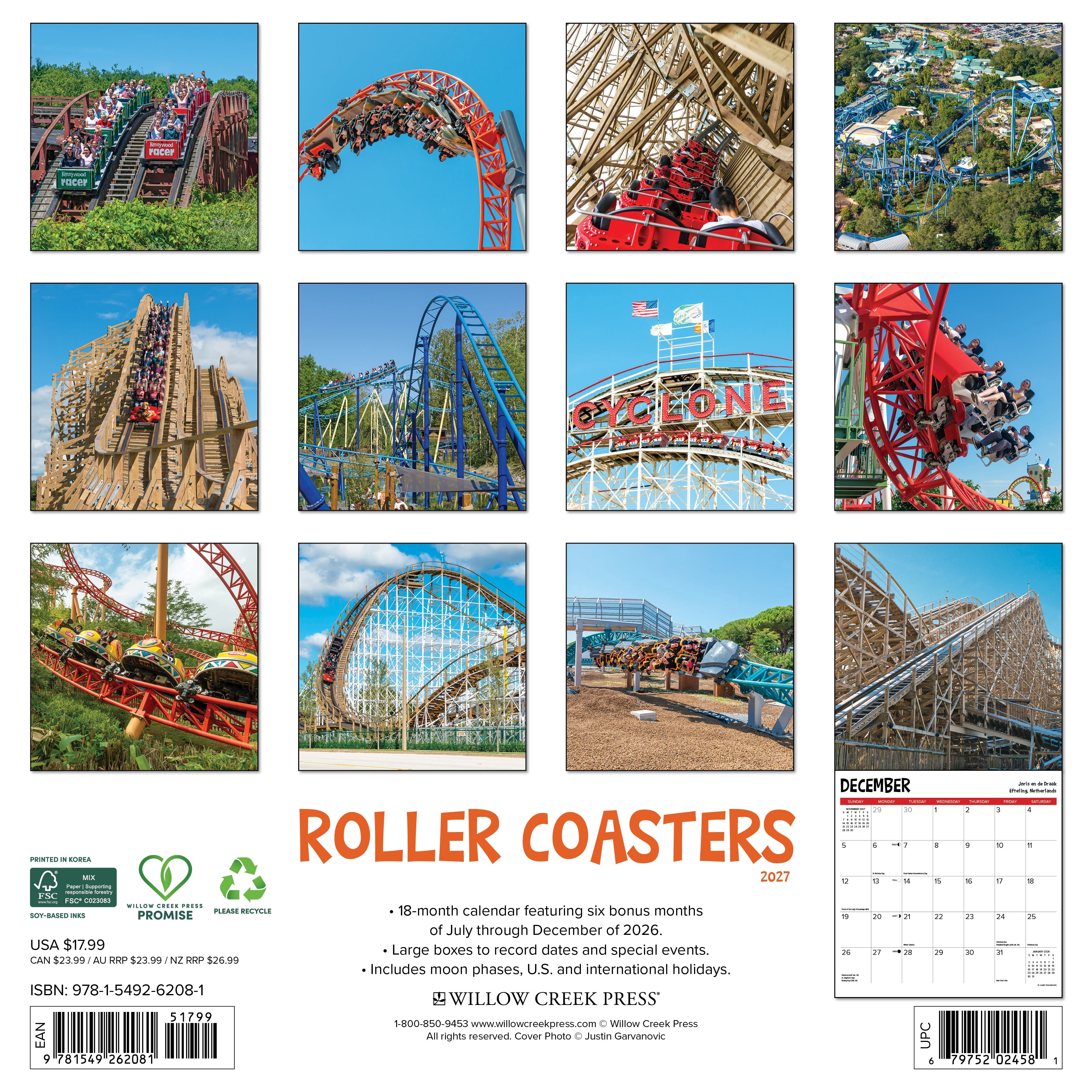 Willow Creek Press, Roller Coasters 2027 Wall Calendar