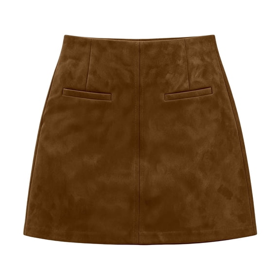 Women's Faux Suede Mini Skirt Slim Fit High Waist Split Hem Zipper A‑Line Casual Short Skirts For Fall Winter 5-Brown,S