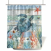 Shower Curtains for Bathroom-36"x78",Coastal Blue Plank Ocean Turtle Waterproof Bath Curtain Grommet Shower Curtain Set with Hooks,Underwater World Life Theme Washable Bath Accessories