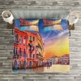 thumbnail image 3 of Ambesonne Italian Quilted Bedspread Set 3 Pcs, Venice Canal, King Size, Blue and Orange, 3 of 3