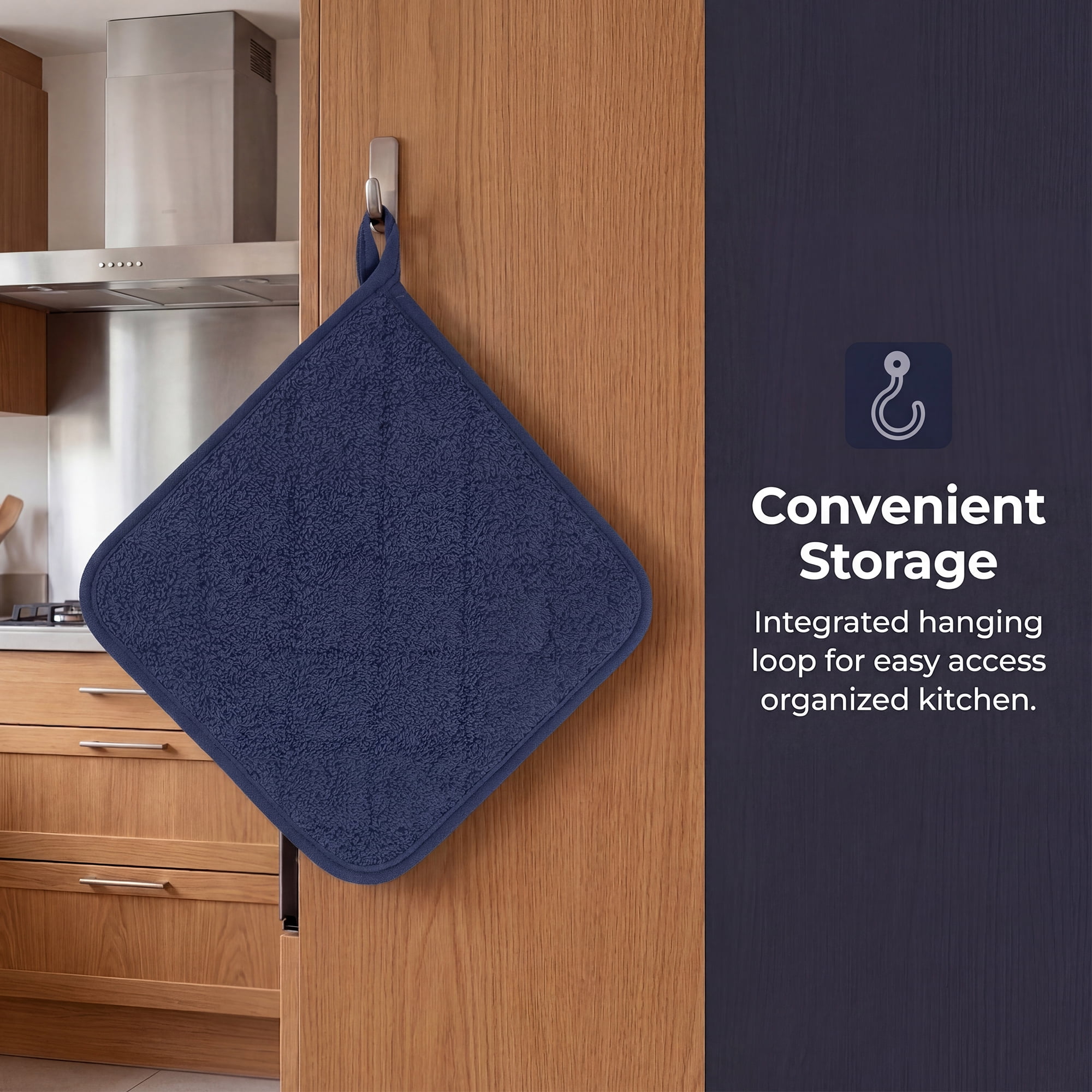 Unique Bargains 2 Pcs Square Pot Holders Heat Resistant Non Slip Pads Dark Blue 7.1"x7.1"