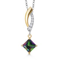 Gem Stone King 925 Silver and 10K Yellow Gold Green Mystic Topaz and White Lab Grown Diamond Pendant Necklace for Women | 0.83 Cttw | Gemstone November Birthstone | Princess 5MM | With 18 inch Chain