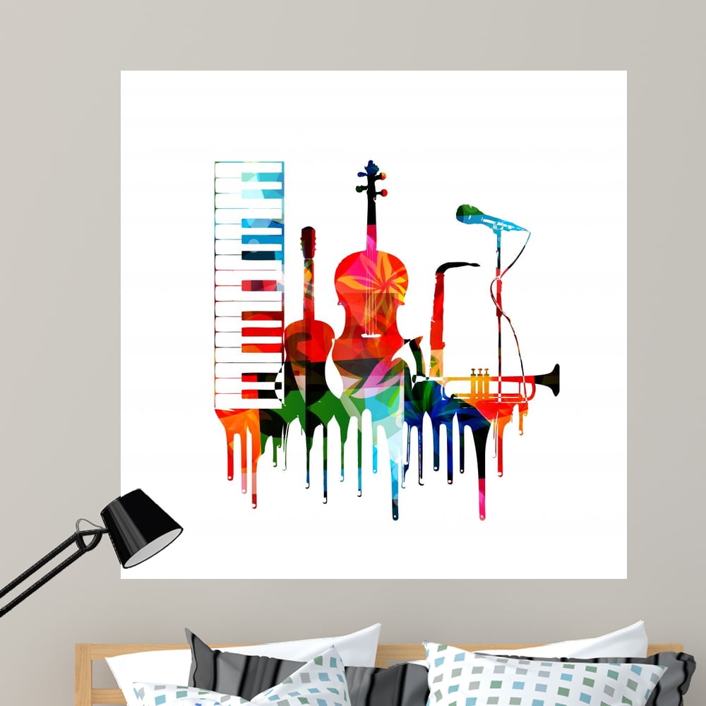 Colorful Musical Instruments Design Wall Mural by Wallmonkeys Peel and Stick Graphic (48 in H x