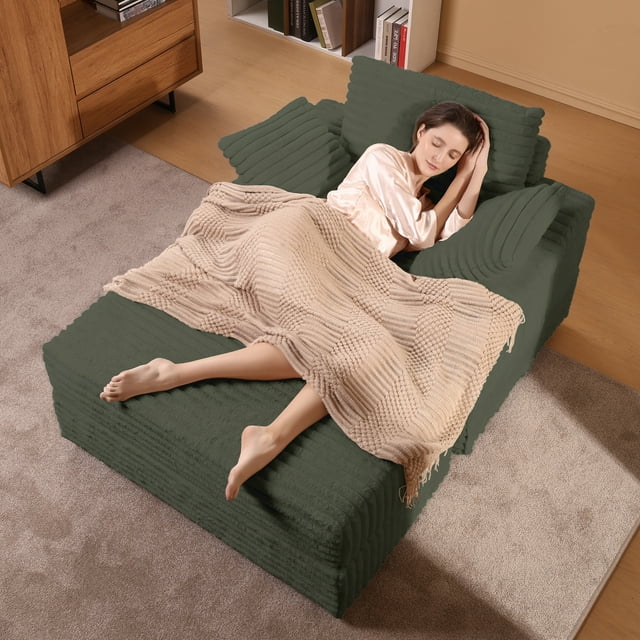 BeesClover Chaise Longue Surdimensionnée d'Intérieur avec Pouf de Rangement, Canapé Nuage à 3 Coussins pour Salon et Chambre, Sofa-Lit Simple, Chaise de Lecture et de Jeu