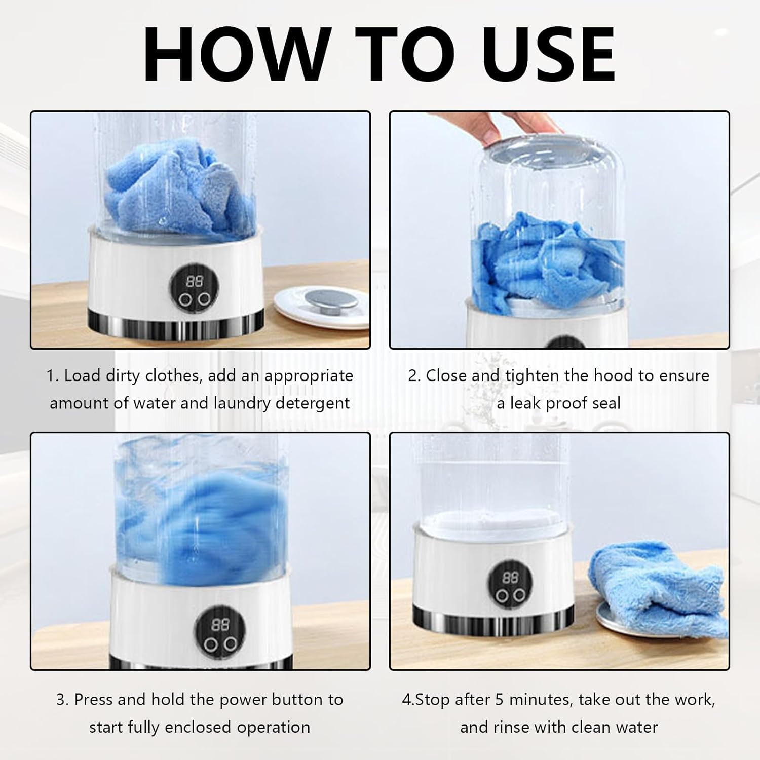 Portable 1L mini washing machine with 2 washing programs