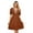 Brown, variant on Women's V Neck Puff Sleeve Dress with Pocket Contrast Detail 65% rayon 30% polyester 5% polyester Knee Length