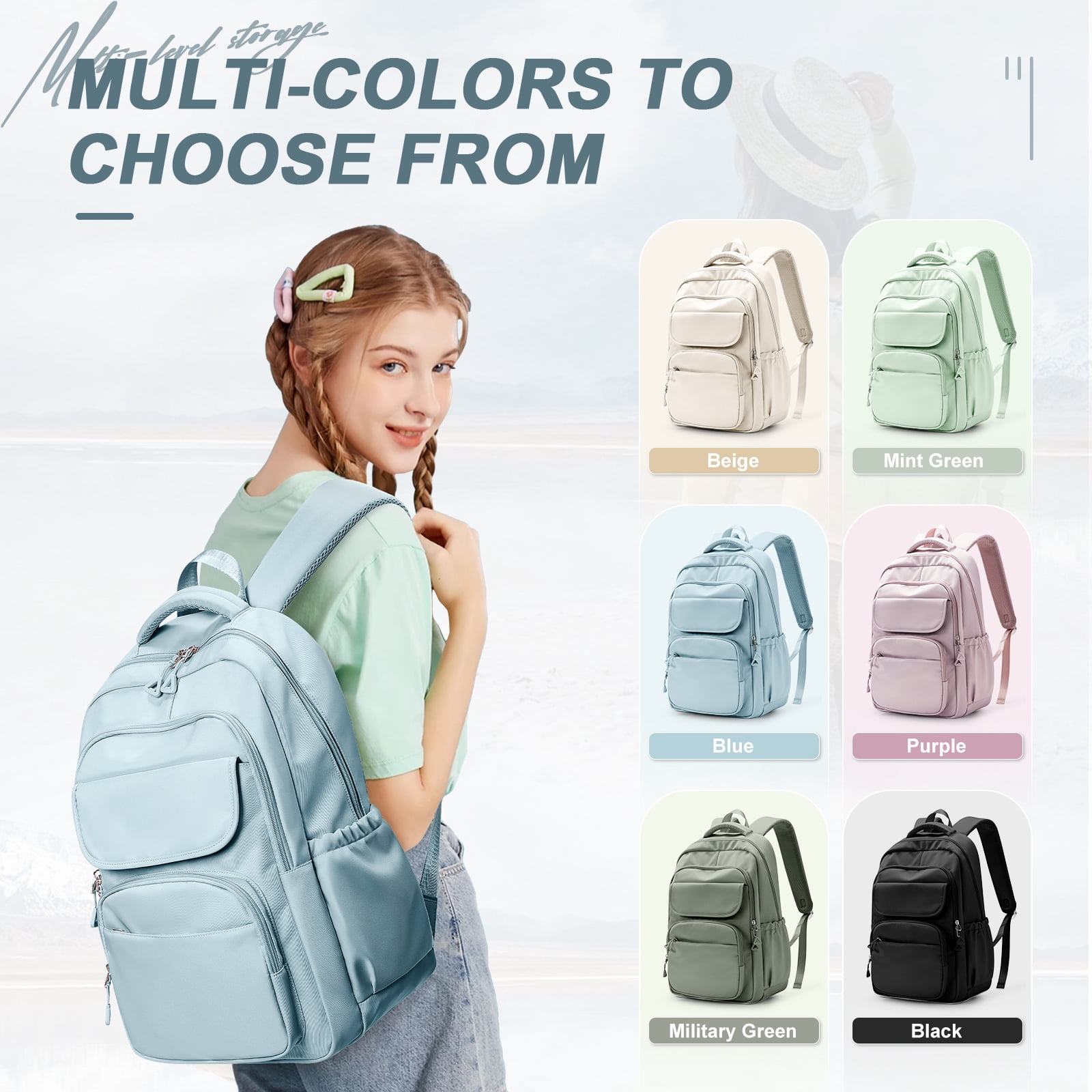 Cute Backpack for Women Men, Waterproof High School Bag Basic Backpack for College Students, Travel Laptop Backpack Lightweight Casual Daypack, Middle School Bookbag, Blue