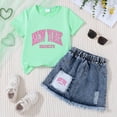 thumbnail image 2 of TOWED22 Girls Skirt Set Kids Toddler Girl Summer Clothes Letter Print Short Sleeve T-Shirt and Denim Skirt Summer Casual 2 Piece Outfit(D,3-4 Y), 2 of 3
