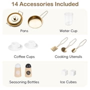 OLAKIDS Kids Kitchen Playset, Wooden Pretend Play Kitchen with Realistic Light Sound 14 Accessories, Toddler Cooking Toy for Boys Girls Aged 3+