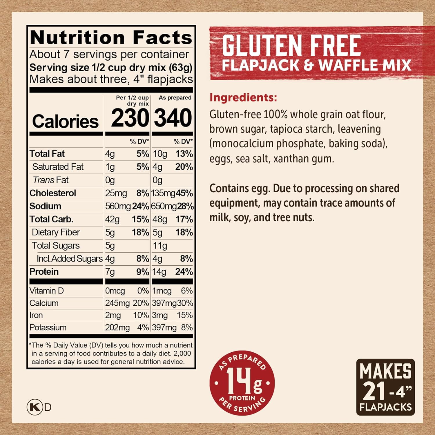 Kodiak Cakes Gluten Free Flapjack, Pancake & Waffle Mix, Frontier Oat, High Protein,100% Whole Grains (Pack of 6)